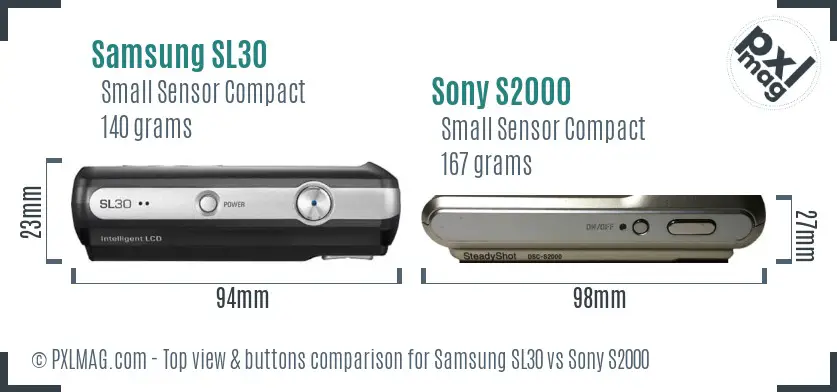 Samsung SL30 vs Sony S2000 top view buttons comparison