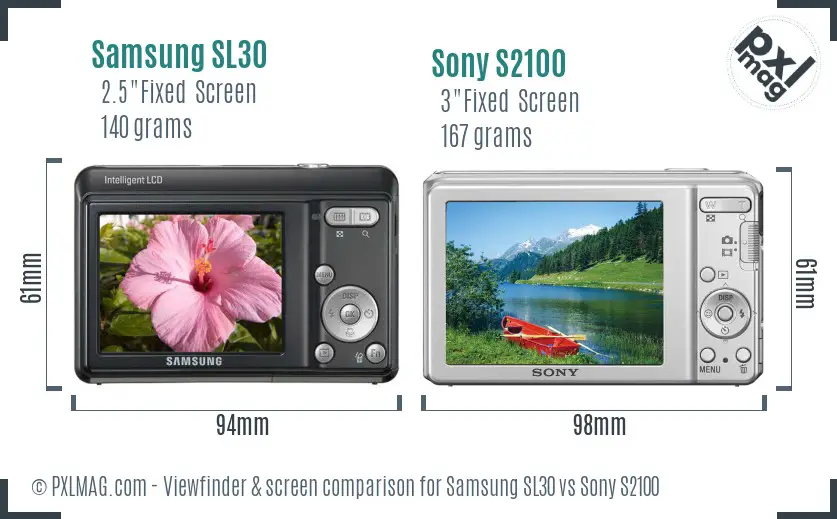Samsung SL30 vs Sony S2100 Screen and Viewfinder comparison Samsung SL30 vs Sony S2100 Screen and Viewfinder comparison