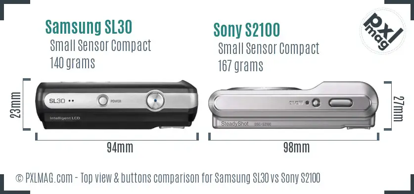 Samsung SL30 vs Sony S2100 top view buttons comparison Samsung SL30 vs Sony S2100 top view buttons comparison