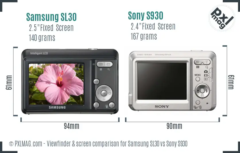 Samsung SL30 vs Sony S930 Screen and Viewfinder comparison