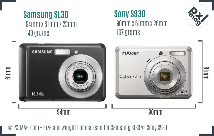 Samsung SL30 vs Sony S930 size comparison
