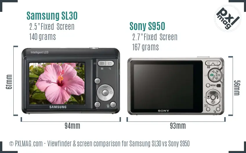 Samsung SL30 vs Sony S950 Screen and Viewfinder comparison