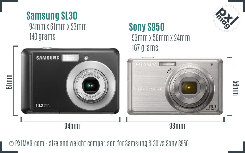 Samsung SL30 vs Sony S950 size comparison