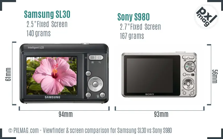 Samsung SL30 vs Sony S980 Screen and Viewfinder comparison