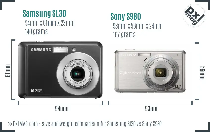 Samsung SL30 vs Sony S980 size comparison