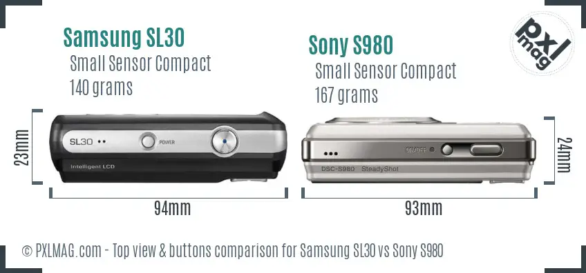 Samsung SL30 vs Sony S980 top view buttons comparison