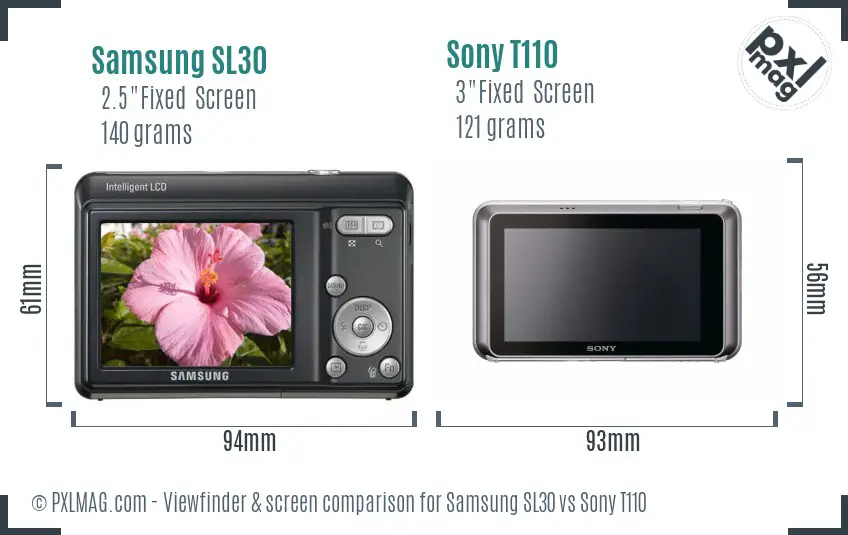 Samsung SL30 vs Sony T110 Screen and Viewfinder comparison