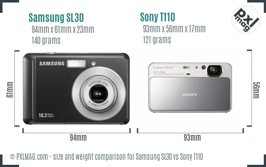 Samsung SL30 vs Sony T110 size comparison