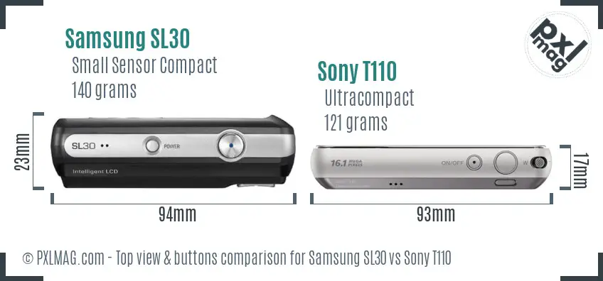 Samsung SL30 vs Sony T110 top view buttons comparison