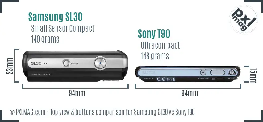 Samsung SL30 vs Sony T90 top view buttons comparison Samsung SL30 vs Sony T90 top view buttons comparison