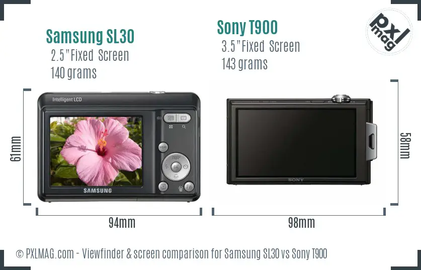 Samsung SL30 vs Sony T900 Screen and Viewfinder comparison