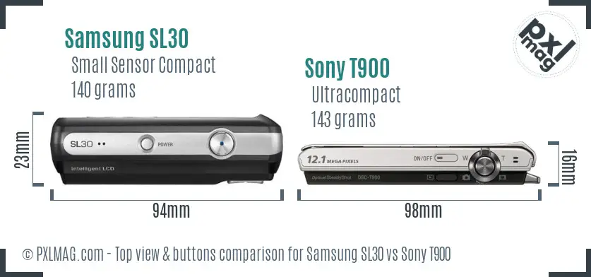 Samsung SL30 vs Sony T900 top view buttons comparison