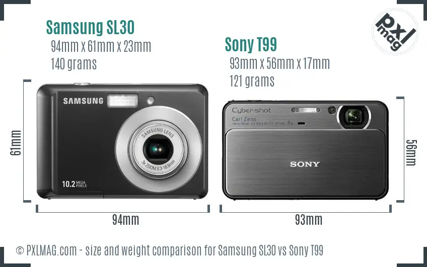 Samsung SL30 vs Sony T99 size comparison