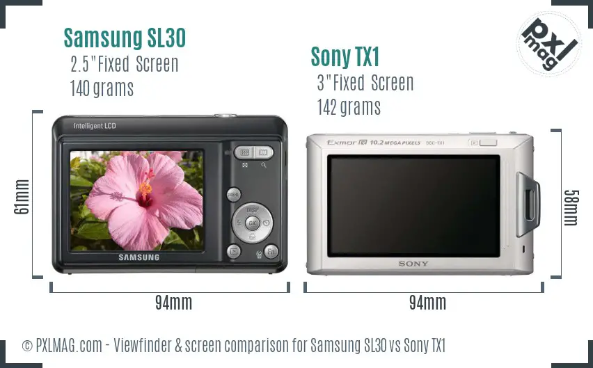 Samsung SL30 vs Sony TX1 Screen and Viewfinder comparison