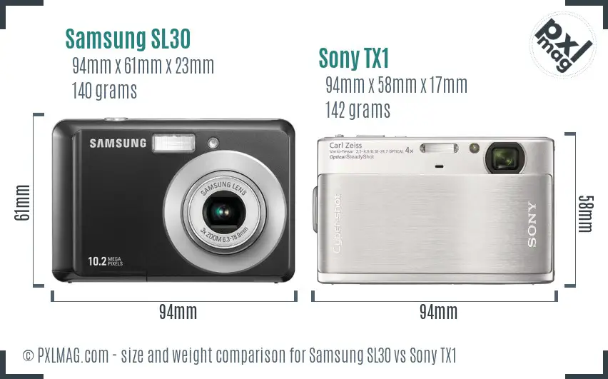 Samsung SL30 vs Sony TX1 size comparison