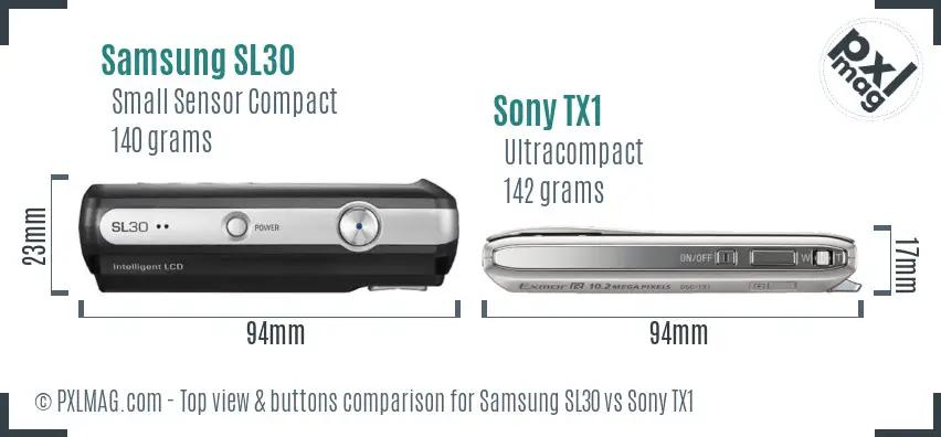 Samsung SL30 vs Sony TX1 top view buttons comparison