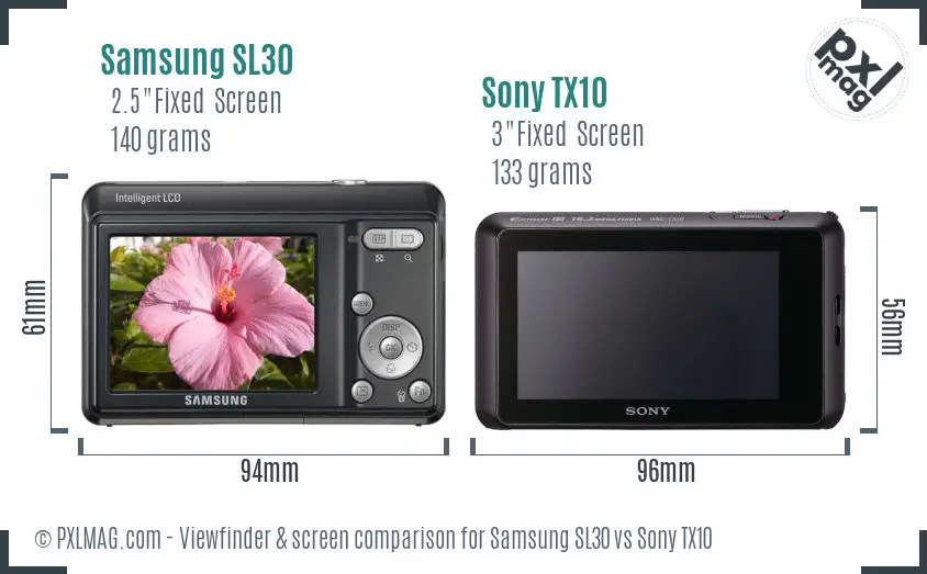 Samsung SL30 vs Sony TX10 Screen and Viewfinder comparison