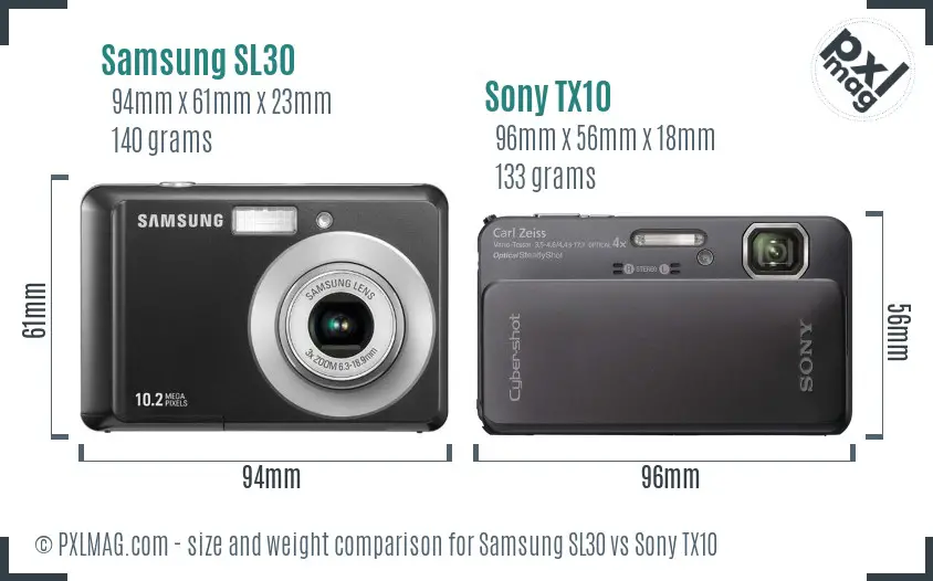 Samsung SL30 vs Sony TX10 size comparison