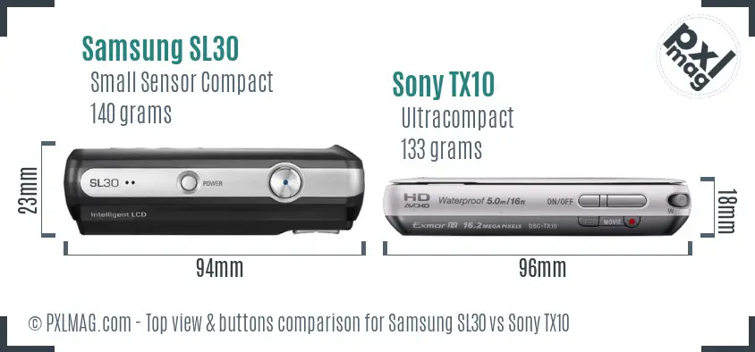 Samsung SL30 vs Sony TX10 top view buttons comparison