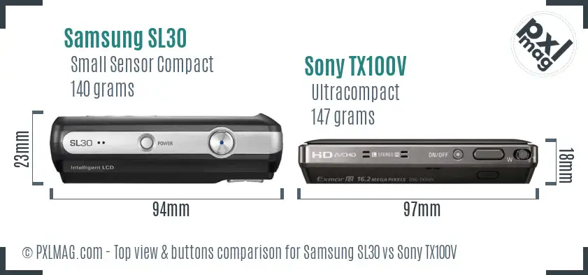 Samsung SL30 vs Sony TX100V top view buttons comparison Samsung SL30 vs Sony TX100V top view buttons comparison