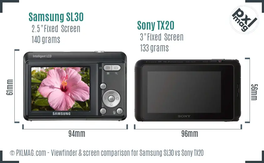 Samsung SL30 vs Sony TX20 Screen and Viewfinder comparison Samsung SL30 vs Sony TX20 Screen and Viewfinder comparison