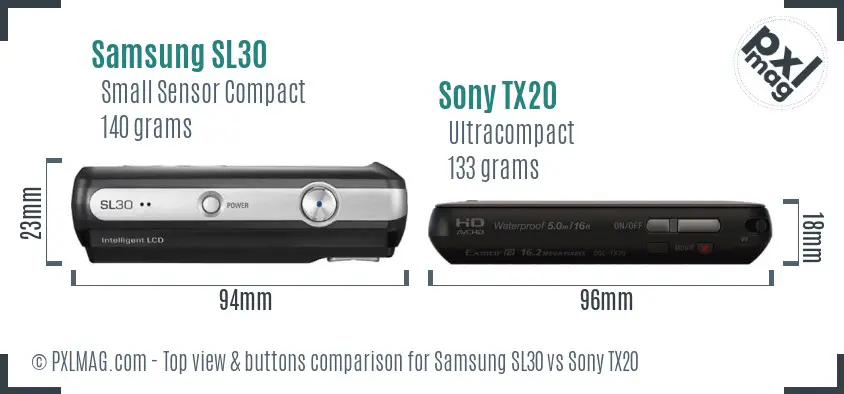 Samsung SL30 vs Sony TX20 top view buttons comparison Samsung SL30 vs Sony TX20 top view buttons comparison