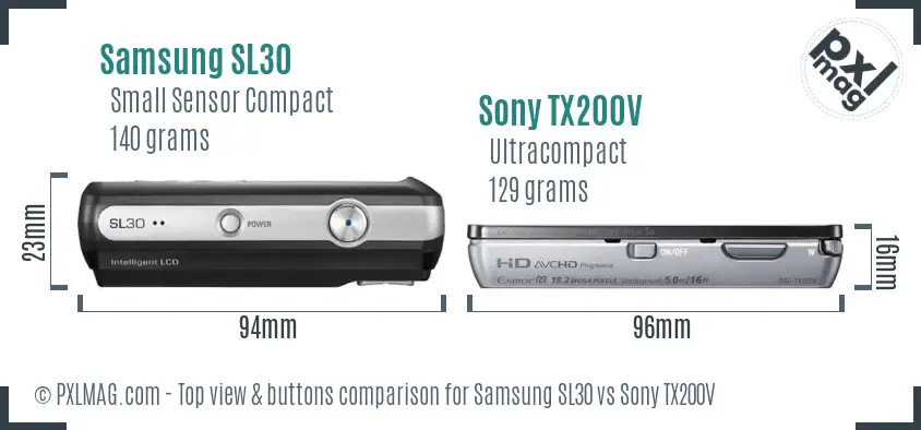 Samsung SL30 vs Sony TX200V top view buttons comparison