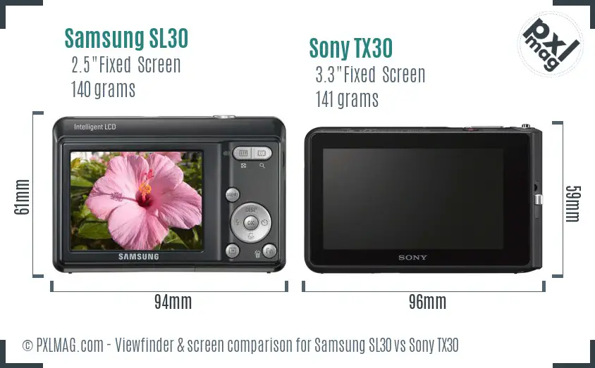 Samsung SL30 vs Sony TX30 Screen and Viewfinder comparison