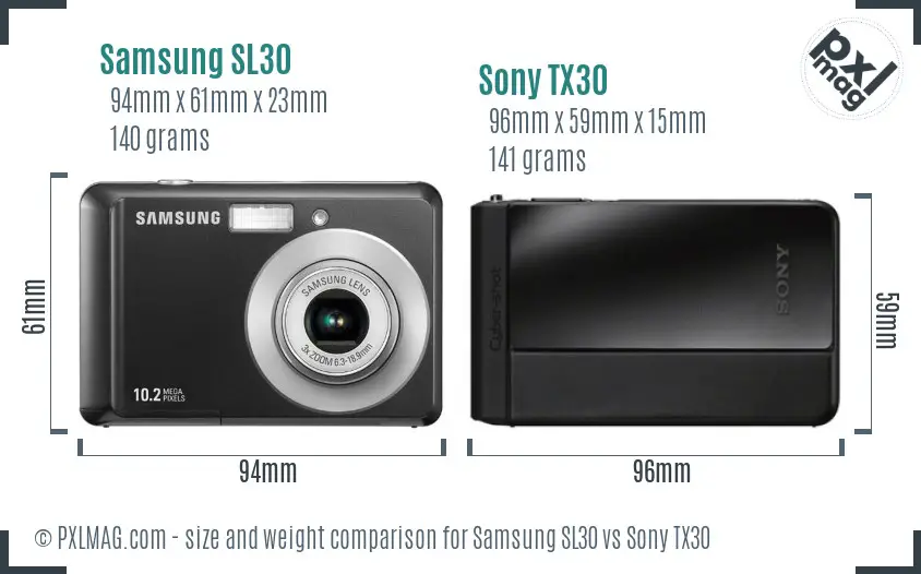 Samsung SL30 vs Sony TX30 size comparison