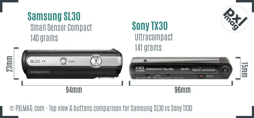 Samsung SL30 vs Sony TX30 top view buttons comparison