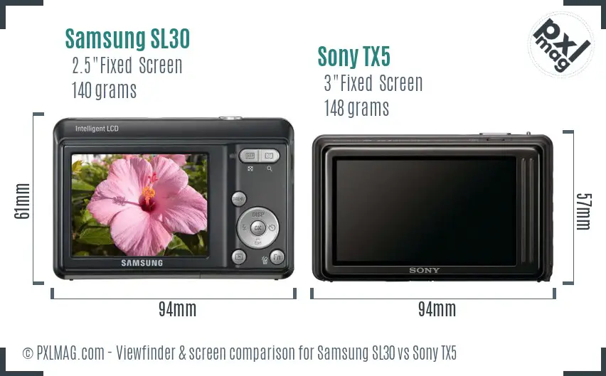 Samsung SL30 vs Sony TX5 Screen and Viewfinder comparison