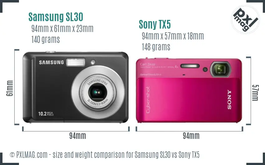 Samsung SL30 vs Sony TX5 size comparison