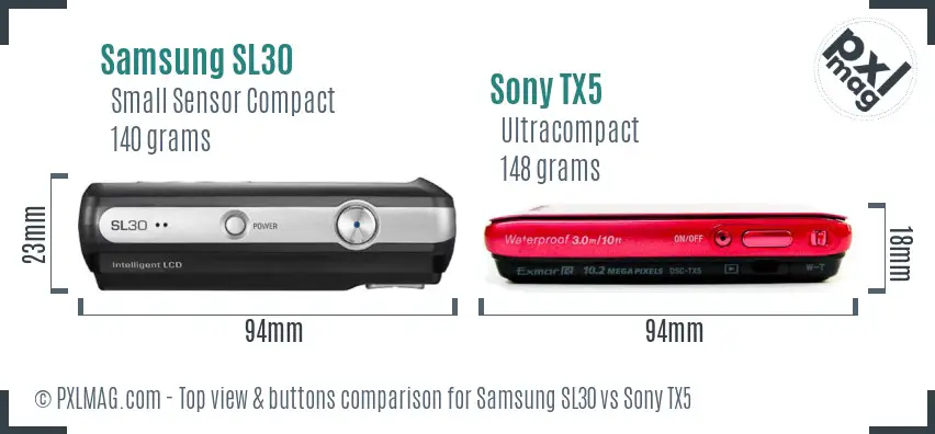 Samsung SL30 vs Sony TX5 top view buttons comparison