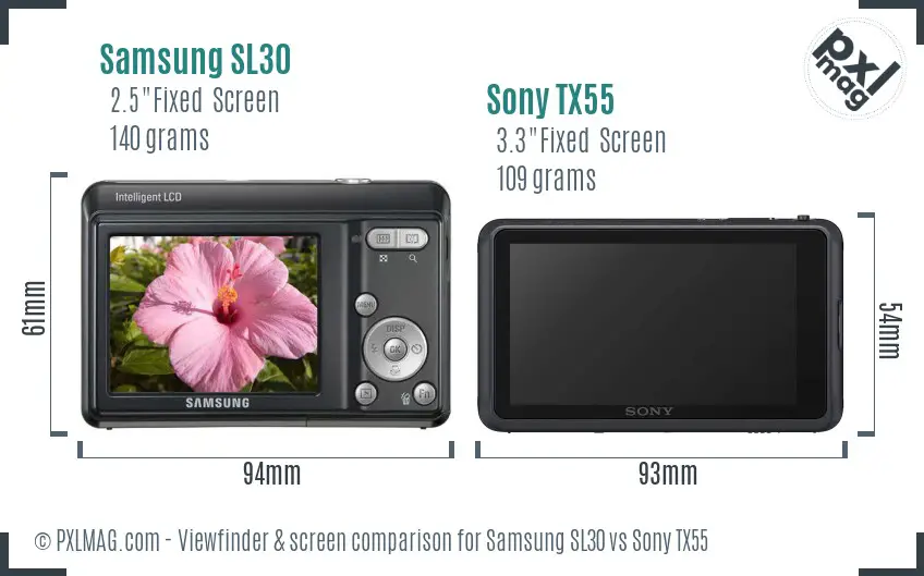 Samsung SL30 vs Sony TX55 Screen and Viewfinder comparison Samsung SL30 vs Sony TX55 Screen and Viewfinder comparison