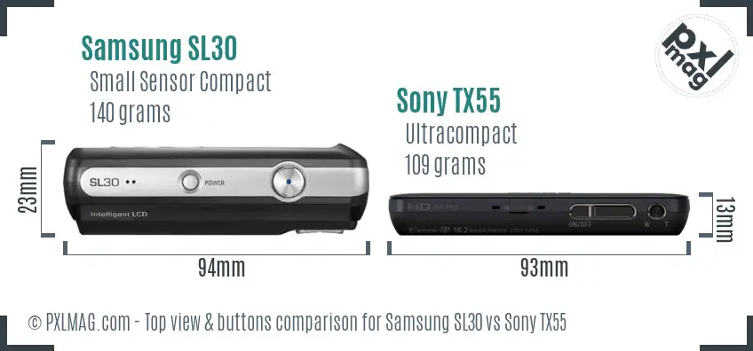 Samsung SL30 vs Sony TX55 top view buttons comparison Samsung SL30 vs Sony TX55 top view buttons comparison