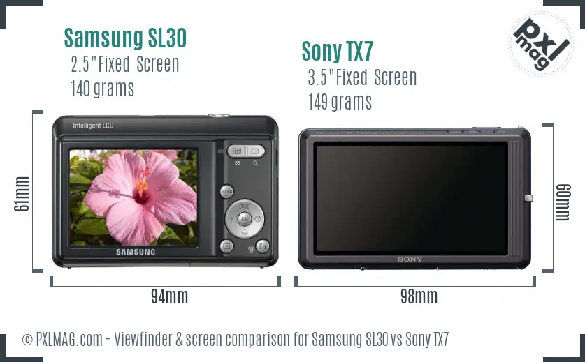 Samsung SL30 vs Sony TX7 Screen and Viewfinder comparison