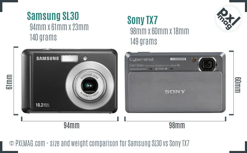 Samsung SL30 vs Sony TX7 size comparison