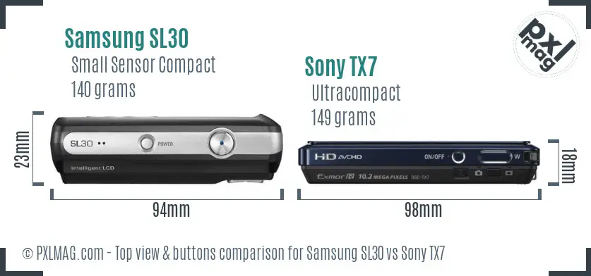 Samsung SL30 vs Sony TX7 top view buttons comparison