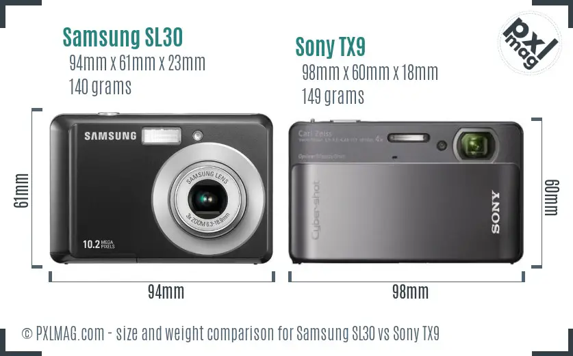 Samsung SL30 vs Sony TX9 size comparison