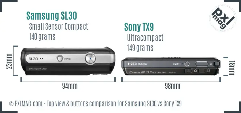 Samsung SL30 vs Sony TX9 top view buttons comparison