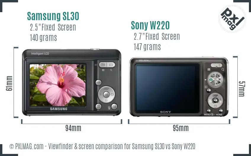 Samsung SL30 vs Sony W220 Screen and Viewfinder comparison