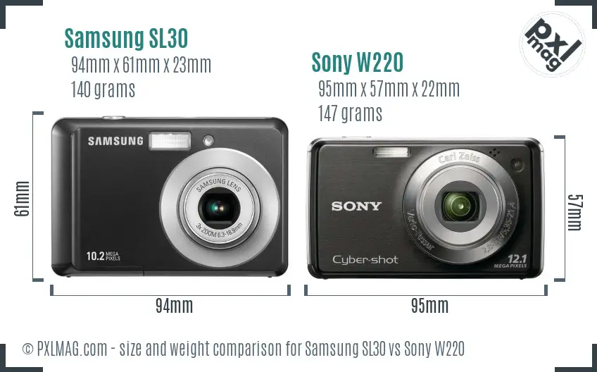 Samsung SL30 vs Sony W220 size comparison
