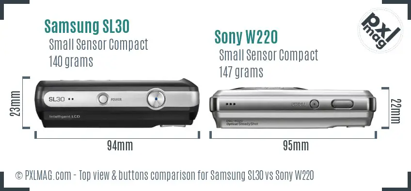 Samsung SL30 vs Sony W220 top view buttons comparison
