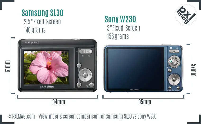 Samsung SL30 vs Sony W230 Screen and Viewfinder comparison