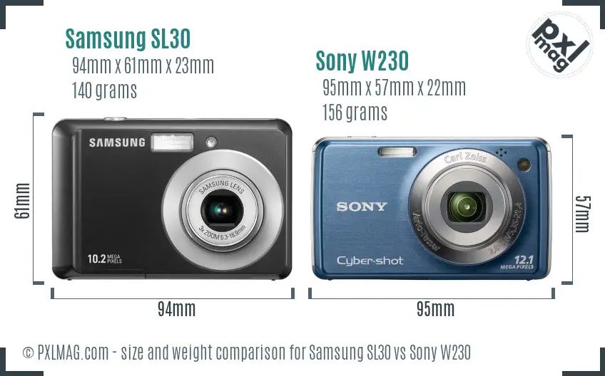Samsung SL30 vs Sony W230 size comparison