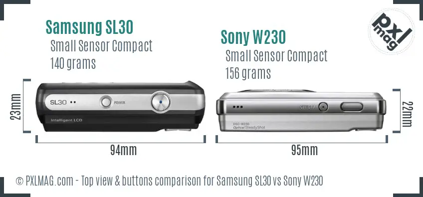 Samsung SL30 vs Sony W230 top view buttons comparison