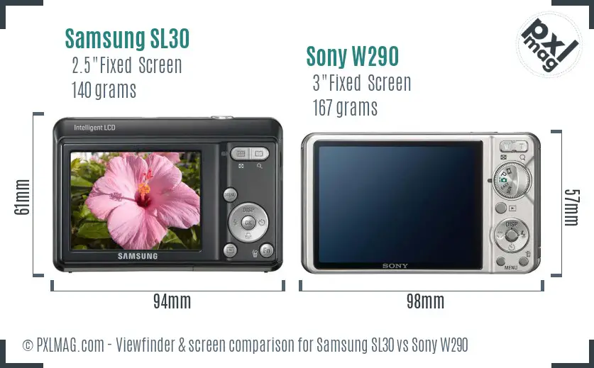 Samsung SL30 vs Sony W290 Screen and Viewfinder comparison