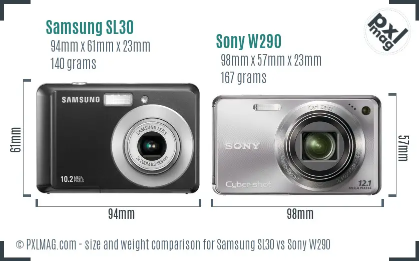 Samsung SL30 vs Sony W290 size comparison
