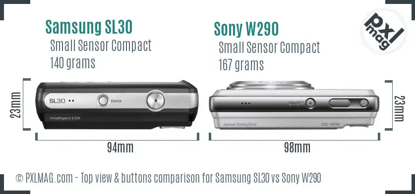 Samsung SL30 vs Sony W290 top view buttons comparison