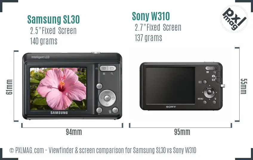 Samsung SL30 vs Sony W310 Screen and Viewfinder comparison